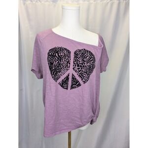 Torrid Womens Top Plus Size‎ 1 Purple Heart Peace Sign Short Sleeve Knot T-Shirt